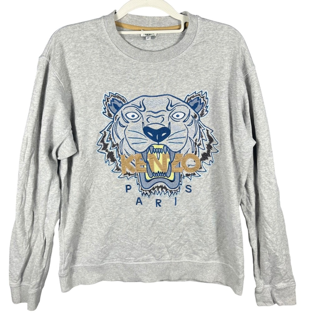 Kenzo Sweatshirt Mens M Grey Embroidered Tiger Logo Paris F755SW0014XC